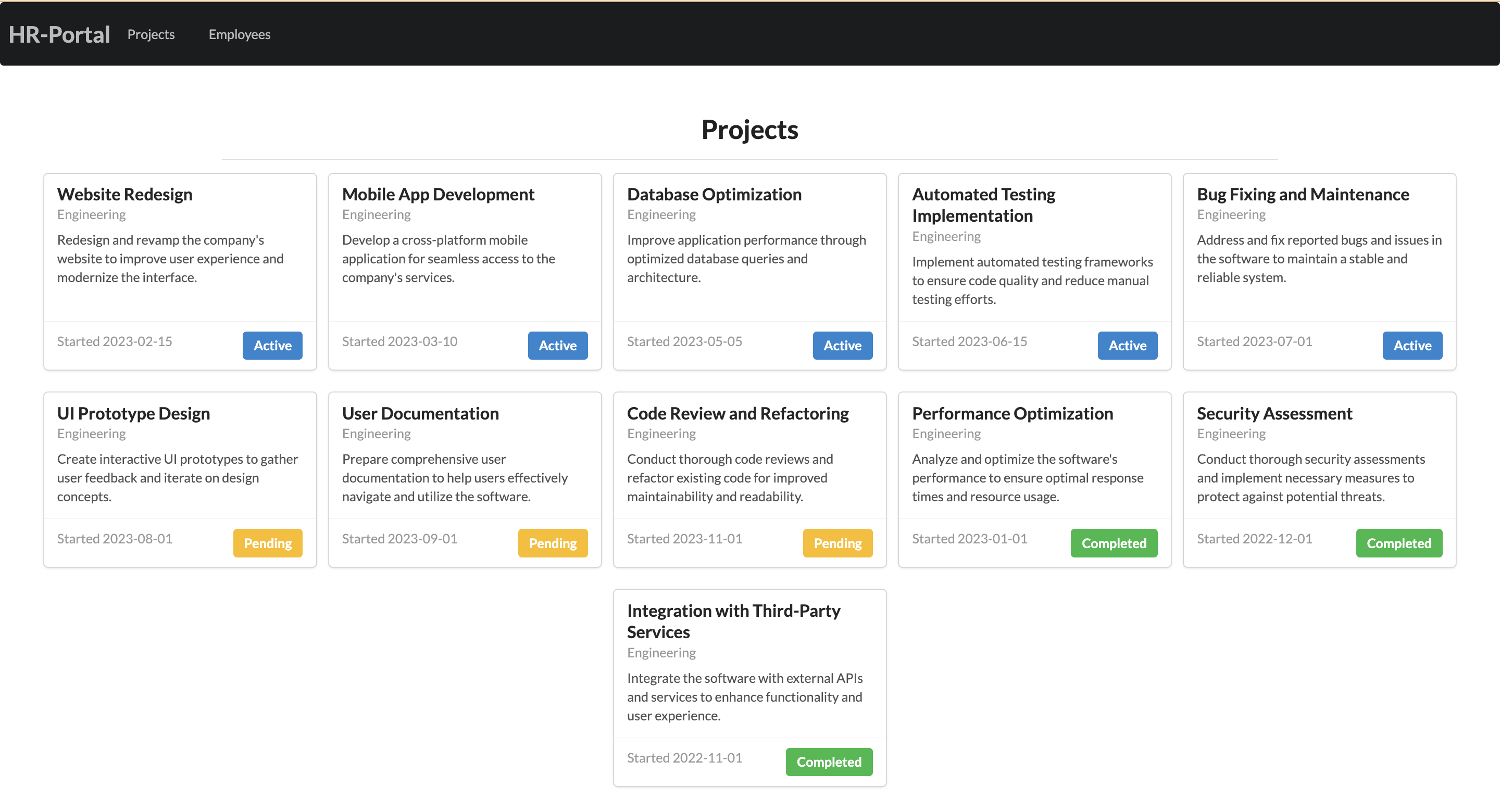 projects page